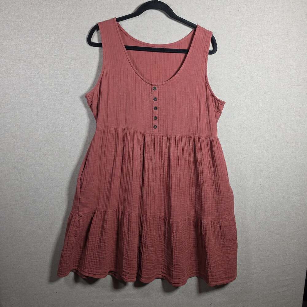 Maurices Rusty Red Sleeveless Button Sundress Midi Size L Tiered Lagenlook - Picture 1 of 8